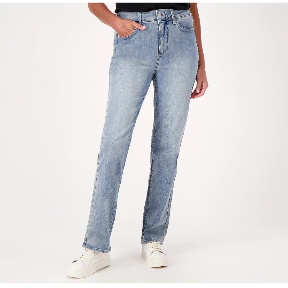 NYDJ curve 360 Curve Shaper Marilyn Straight Jeans thistle falls blue sz 14